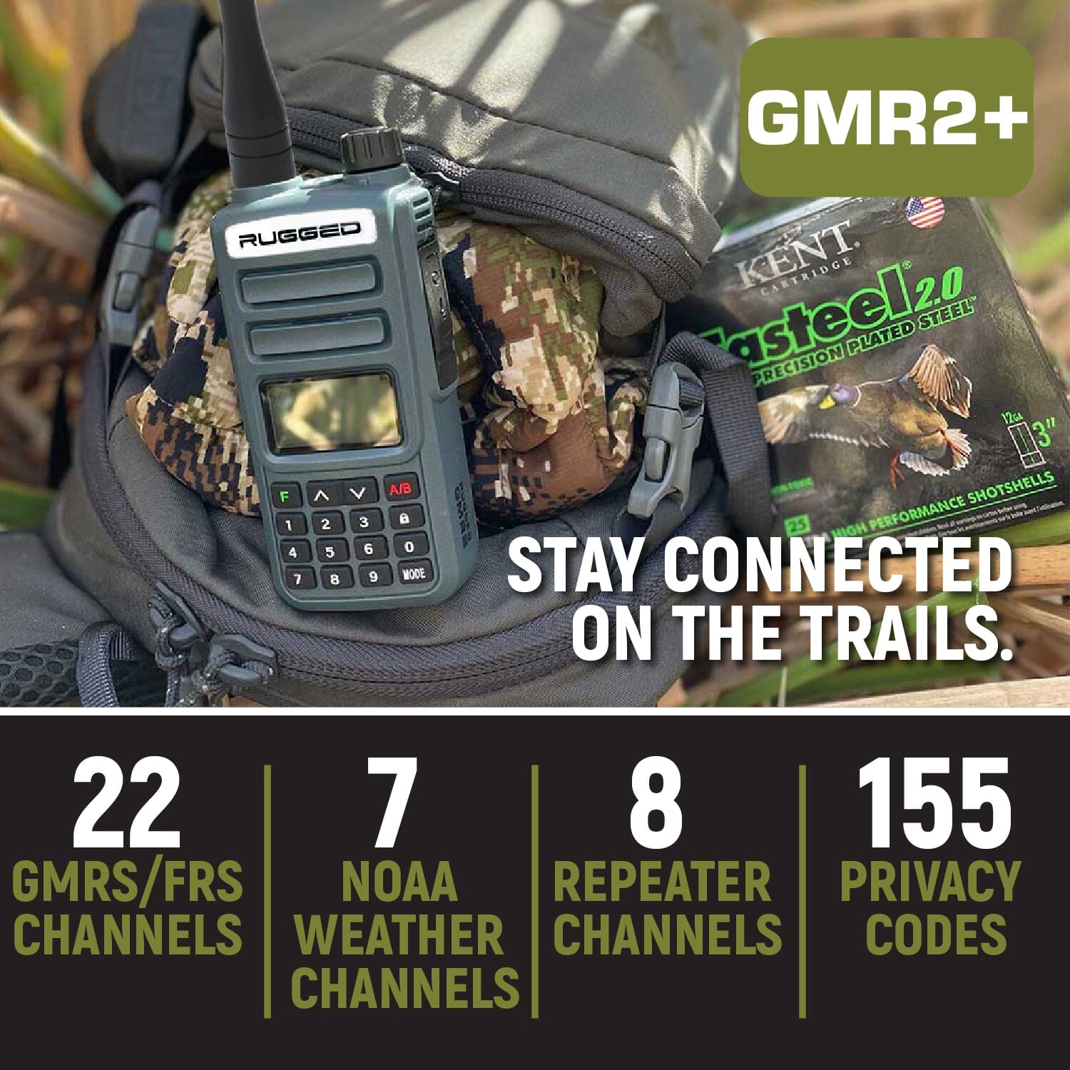 GMRS and FRS Handheld Two Way Radio - Model GMR2-PLUS - Grey - CLEARANCE