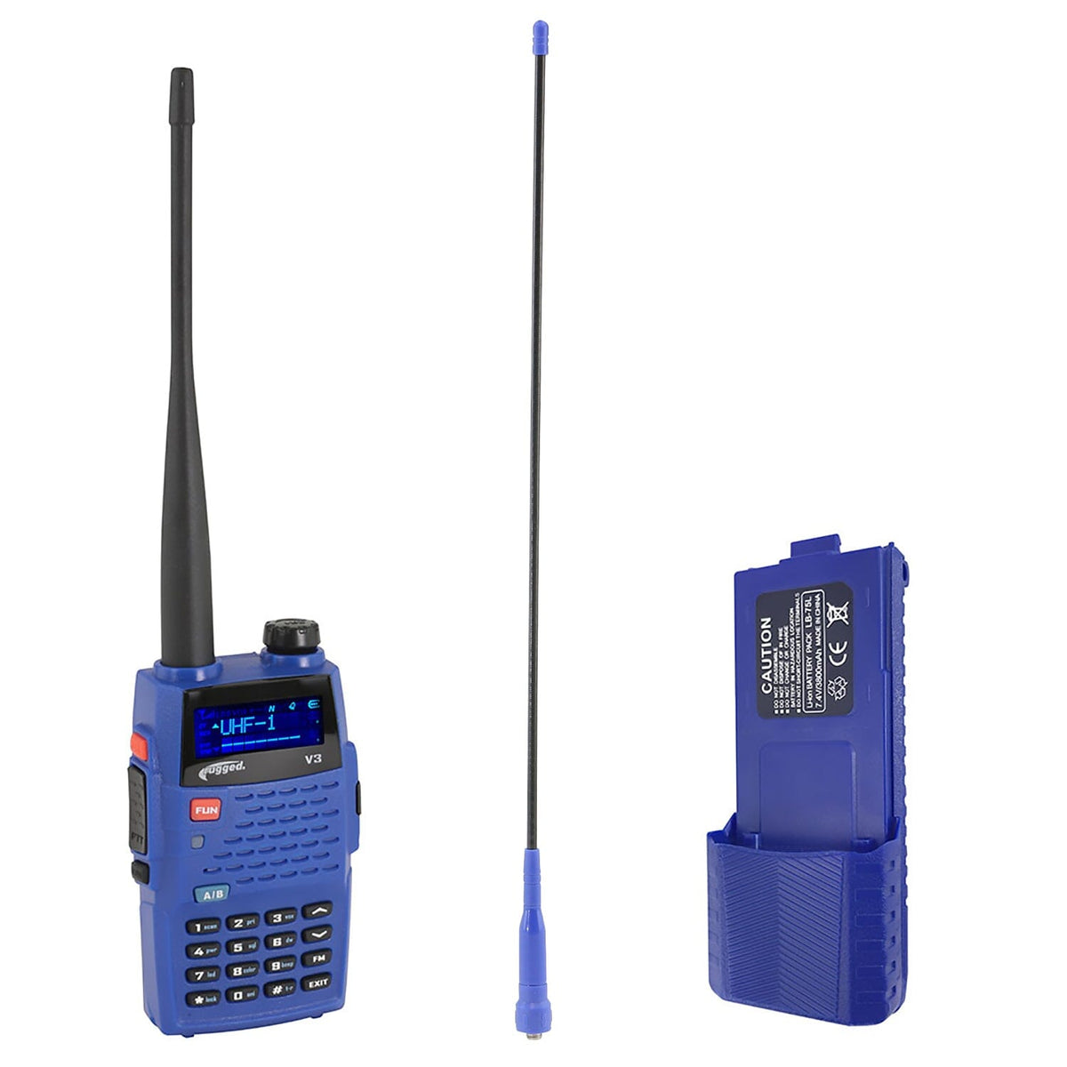 BUNDLE - Rugged V3 - Handheld Radio with Long Range Antenna and High Capacity Battery