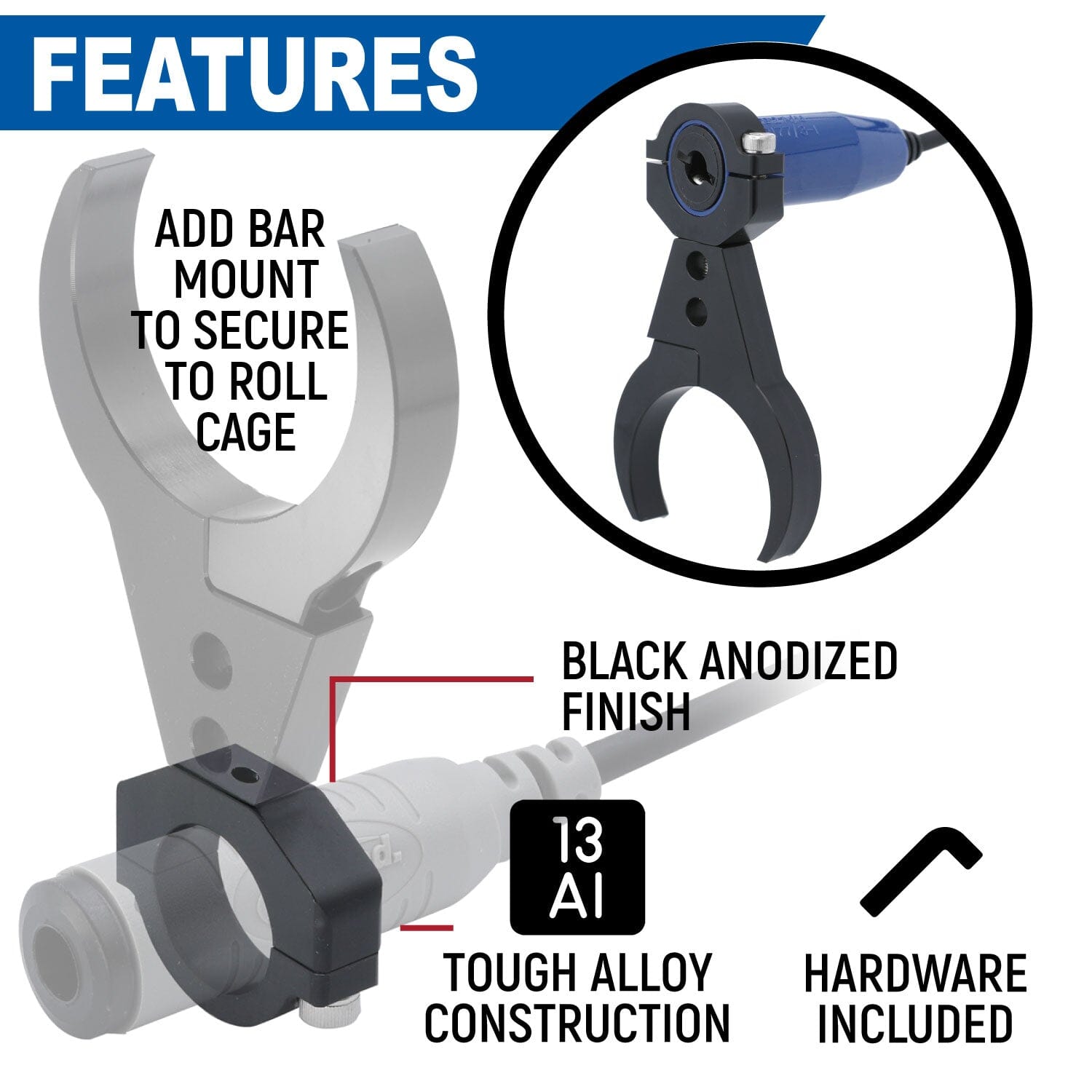 Single Headset / Helmet Jack - Bar Mount