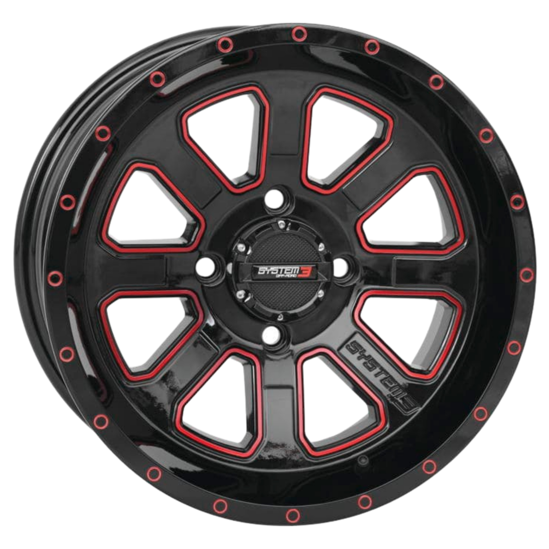 gloss black/red st-4 aluminum system 3 utv wheels