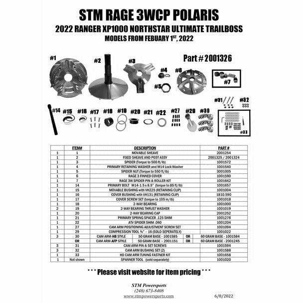 STM Polaris Ranger XP 1000 (2022) RAGE 3WCP Primary Clutch