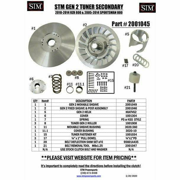 STM Polaris RZR 800 Gen 2 Tuner Secondary Clutch