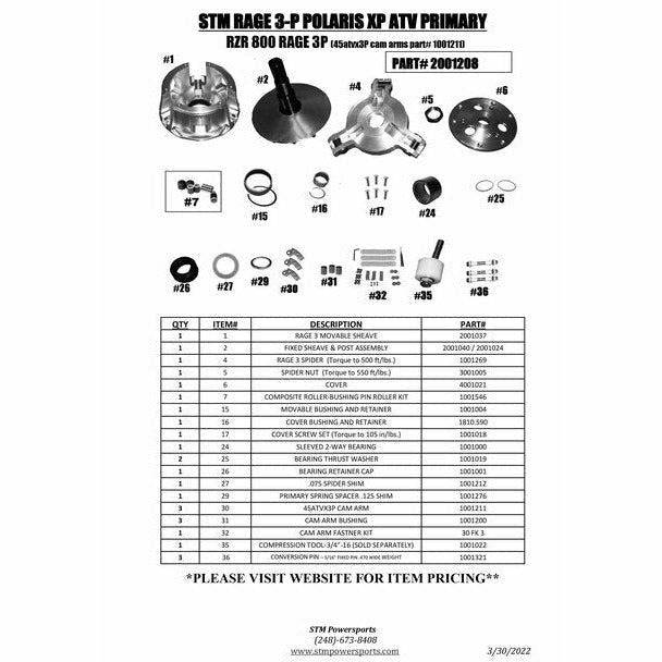 STM Polaris RZR 800 RAGE 3P Primary Clutch