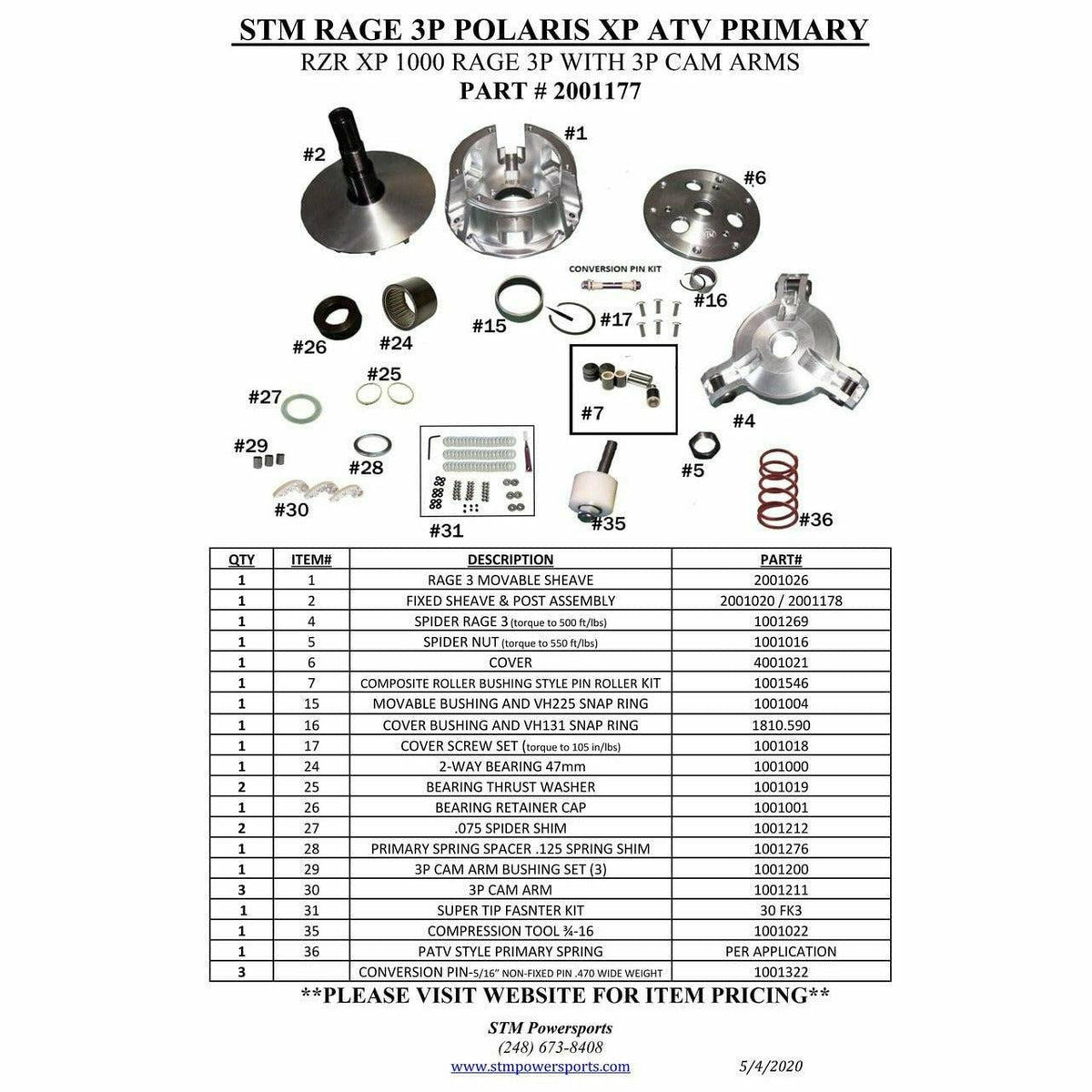 STM Polaris General / RZR XP 1000 RAGE 3P Primary Clutch