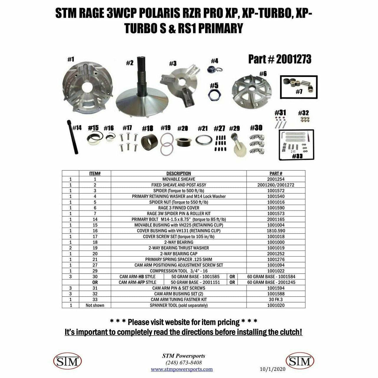 STM Polaris RZR Turbo RAGE 3WCP Primary Clutch