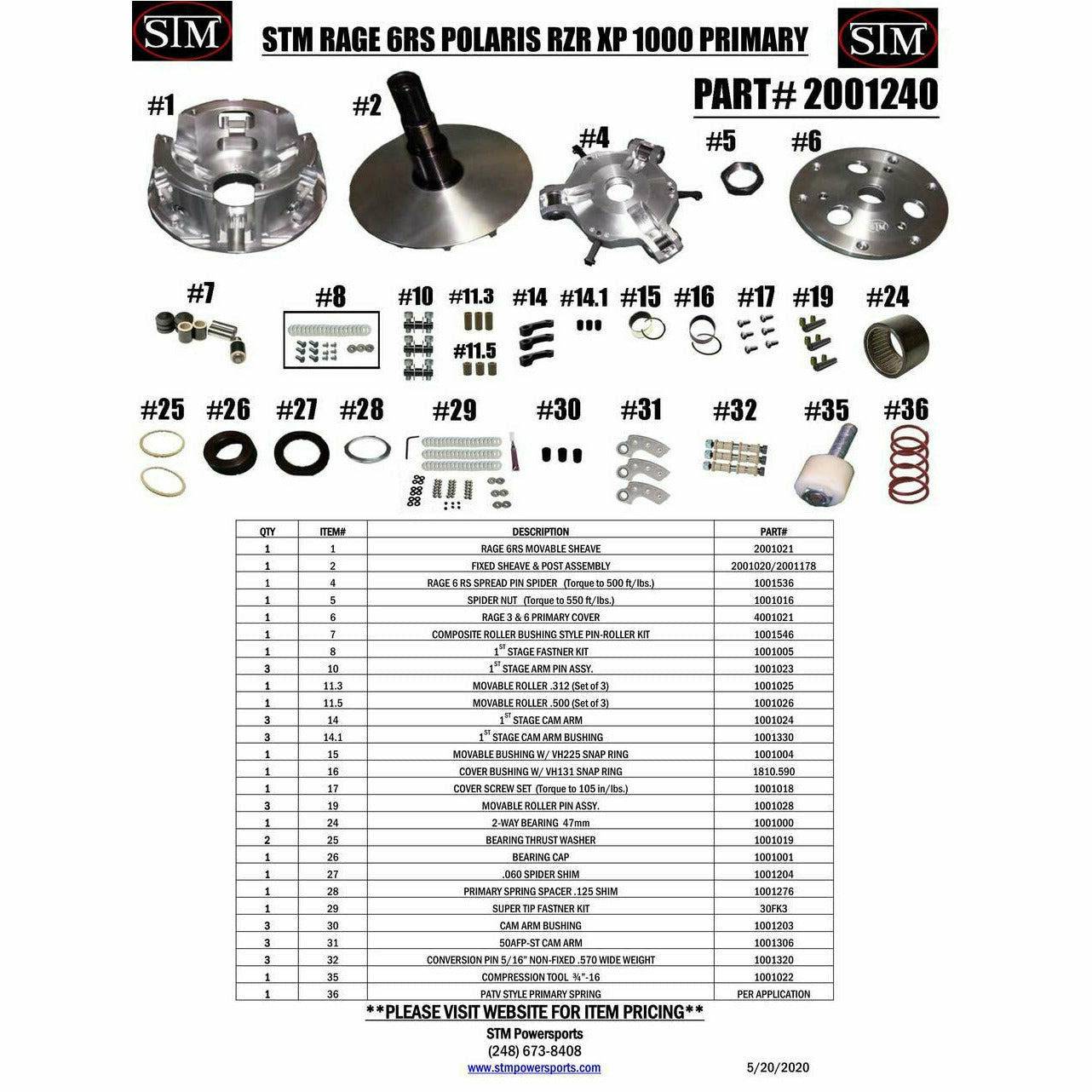 STM Polaris RZR XP 1000 RAGE 6RS Primary Clutch